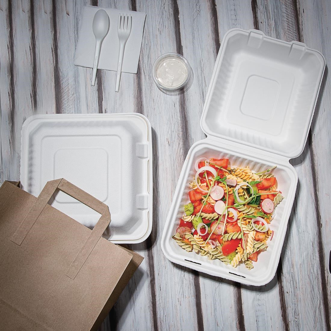 Fiesta Compostable Bagasse Food Container 223mm (200 Pack) (223(W)x201(D)mm | Pack Quantity: 200) • PAS-FC525