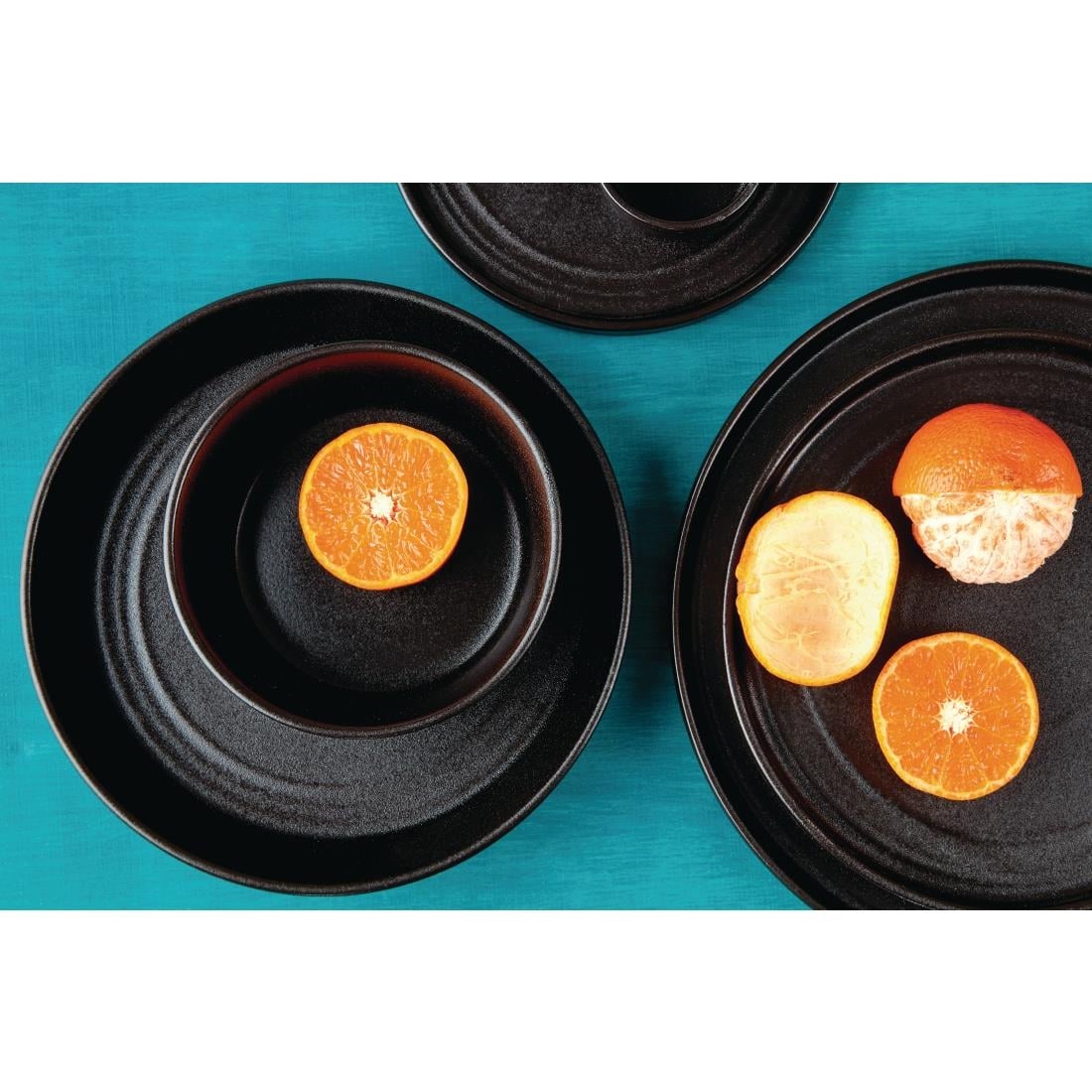 Olympia Cavolo Flat Round Bowls Textured Black 143mm (6 Pack) (Pack of 6) • PAS-FD906