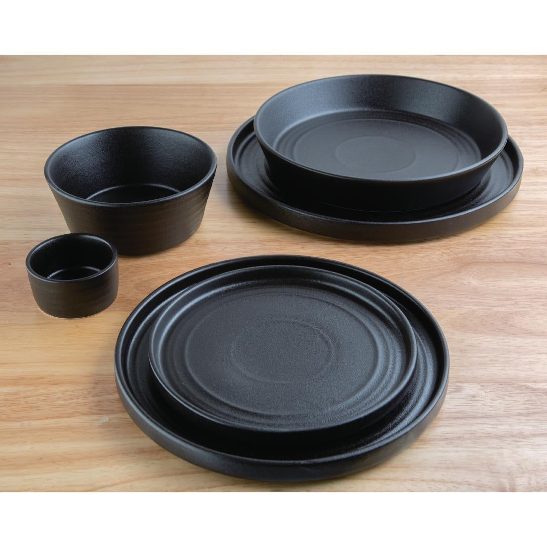 Olympia Cavolo Textured Black Flat Round Plate 180mm (6 Pack) (Pack of 6) • PAS-FD908