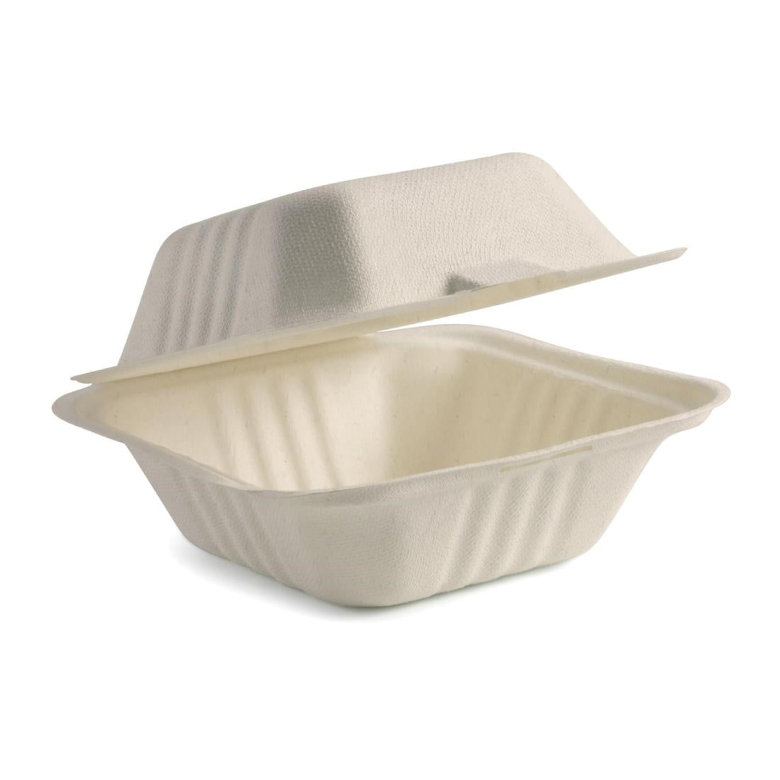 BioPak BioCane Clamshell Container White - 152x 152x 81mm (500 Pack) (Size: 152(L) x 152(W) x 81(H)mm / 5.9x5.9x3.1") • PAS-DU634