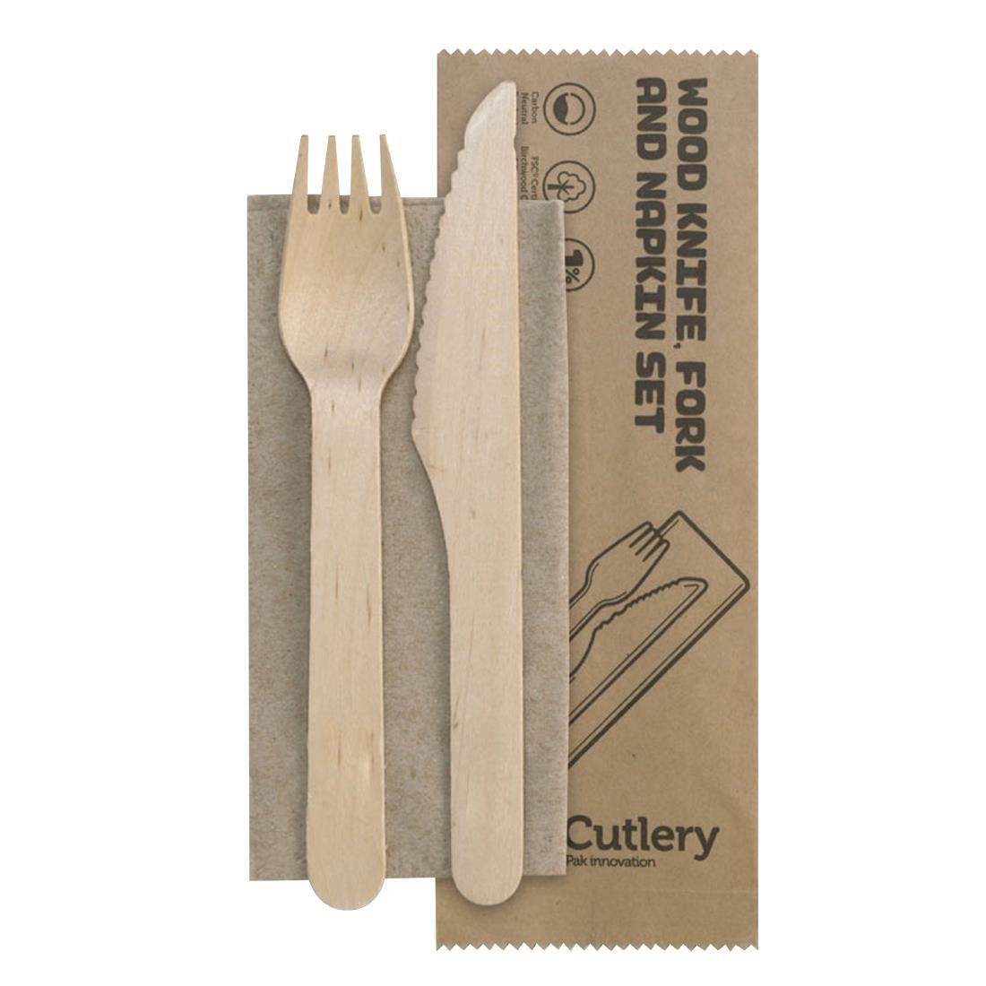 BioPak Coated Wooden Cutlery Sets 160mm (400 Pack) • PAS-FK560
