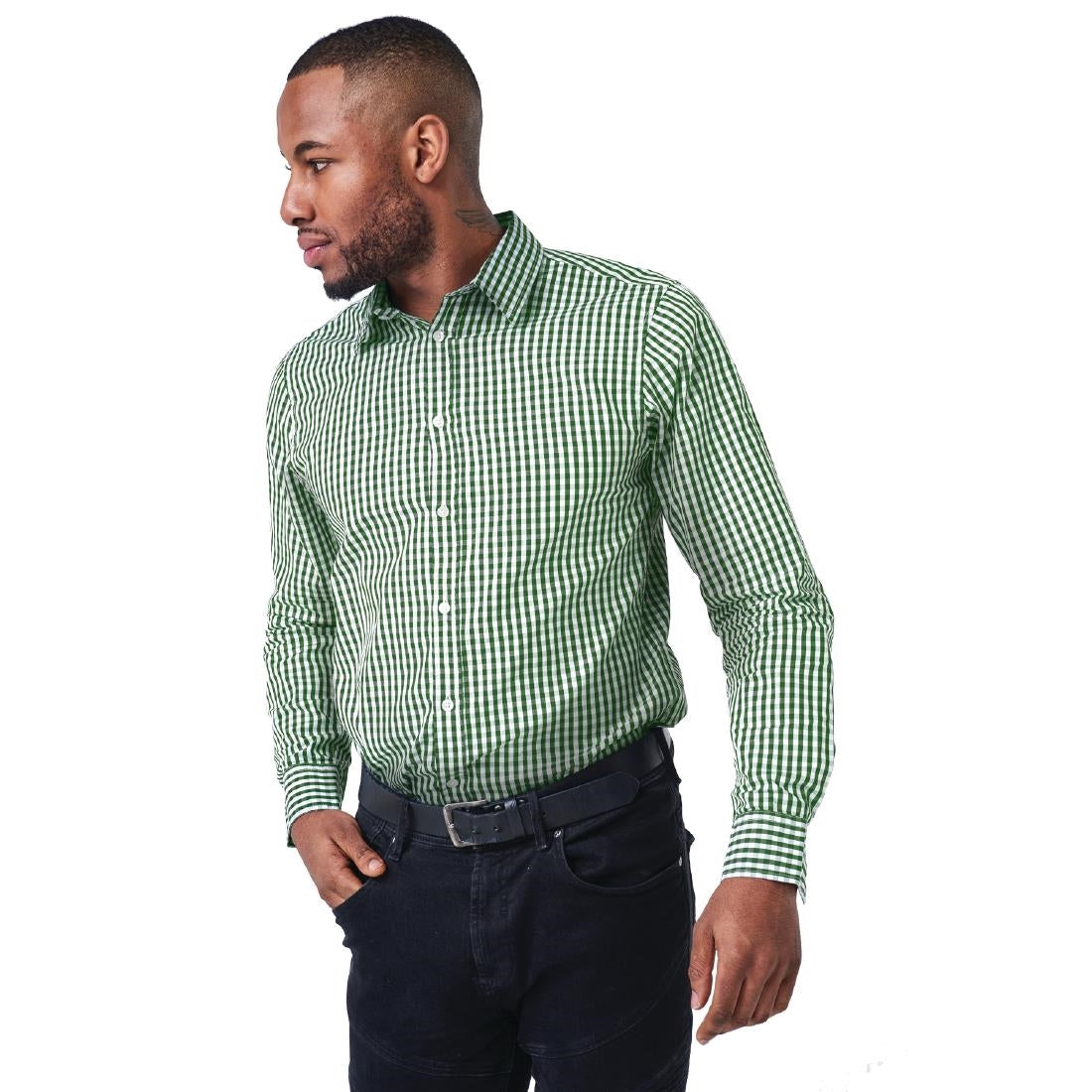 Urbanbar Teddy Men's Gingham Shirt Olive S • PAS-FK717-S