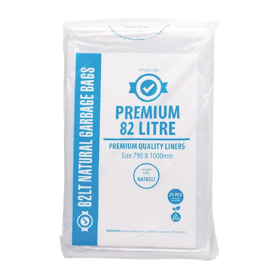 Jantex Premium Food Safe Garbage Bags Clear 82Ltr (25 Pack) • PAS-FL885