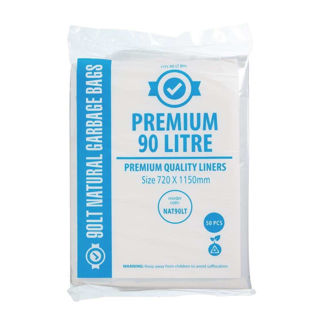 Jantex Premium Food Safe Garbage Bags Clear 90Ltr (50 Pack) (Pack of 50) • PAS-FL886