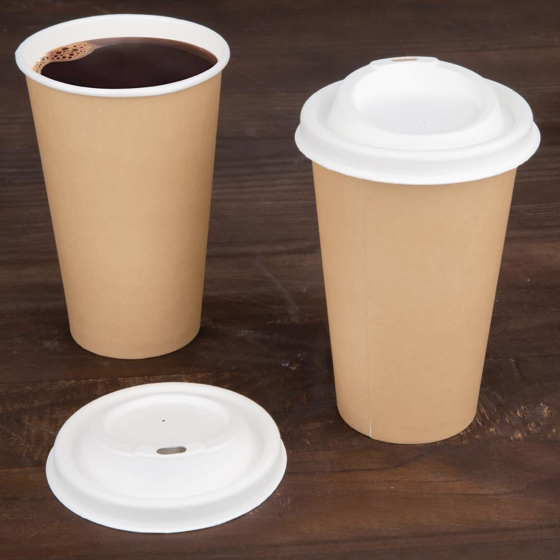 Fiesta Compostable Bagasse Hot Cup Lid 90mm for 340ml Cup (1000 Pack) (90(Ø)mm | Fits 340ml cups | Pack Quantity: 1000) • PAS-FS061