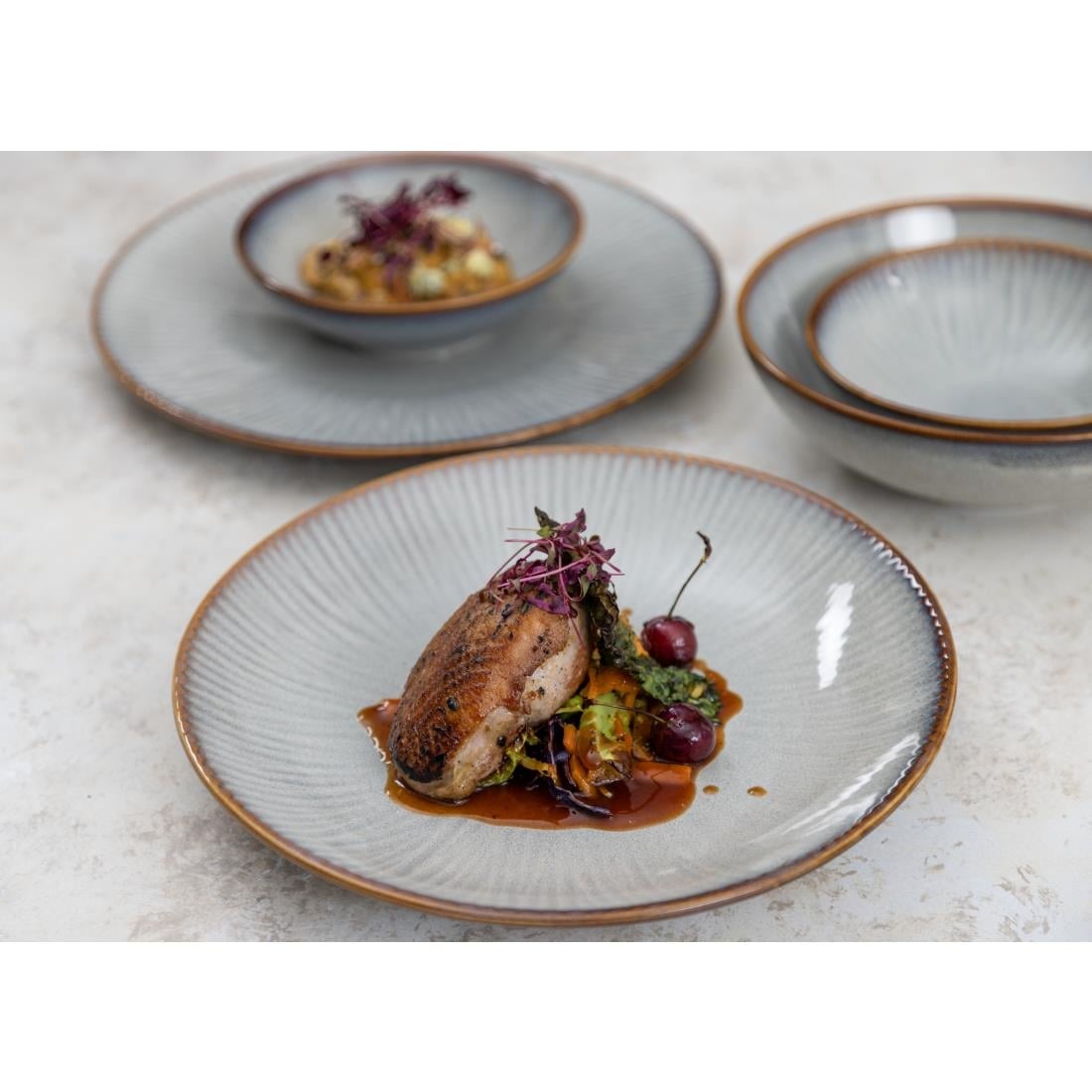 Olympia Drift Grey Embossed Coupe Bowl - 205x65mm 8" (4 Pack) (205(Ø)x65(H)mm | Pack Quantity: 4) • PAS-FU198