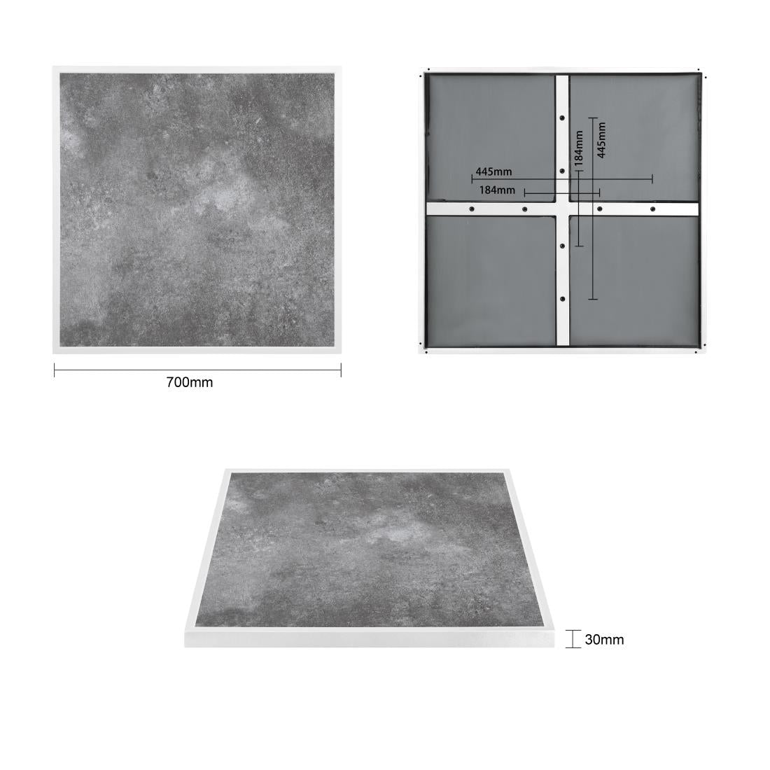 Bolero Dark Stone Effect Outdoor Tempered Glass Table Top White Trim - 700mm (38(H)x700(W)x700(L)mm) • PAS-FU517