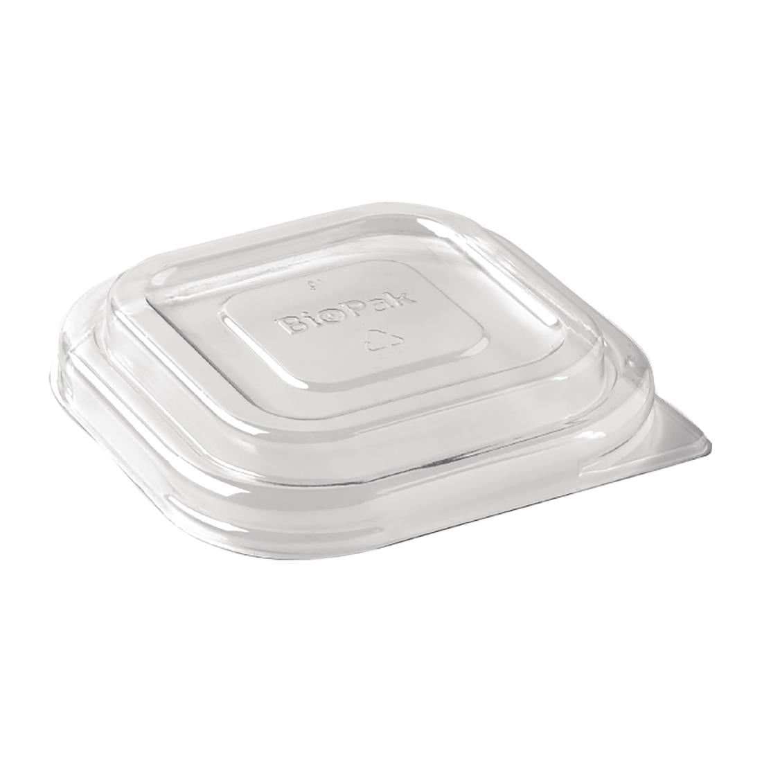 BioPak rPET Lids Clear for BioCane Square Base 280 480 & 630ml (600 Pack) (rPET | Recyclable | Pack of 600) • PAS-FY054