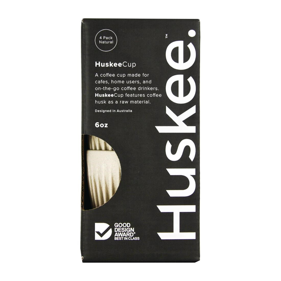 HuskeeCup Cup 6oz 228ml Natural (4 Pack) (Box of 4 | Made from coffee husks | Durable and reusable) • PAS-FY239