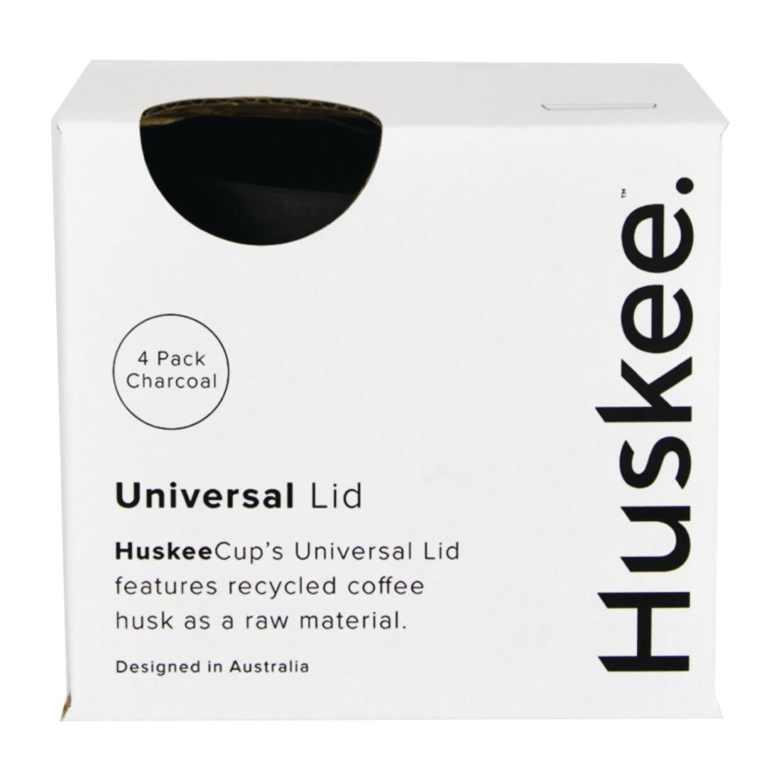 HuskeeCup Universal Lid Charcoal (4 Pack) (Box of 4 | Made from coffee husks - Durable and reusable) • PAS-FY255
