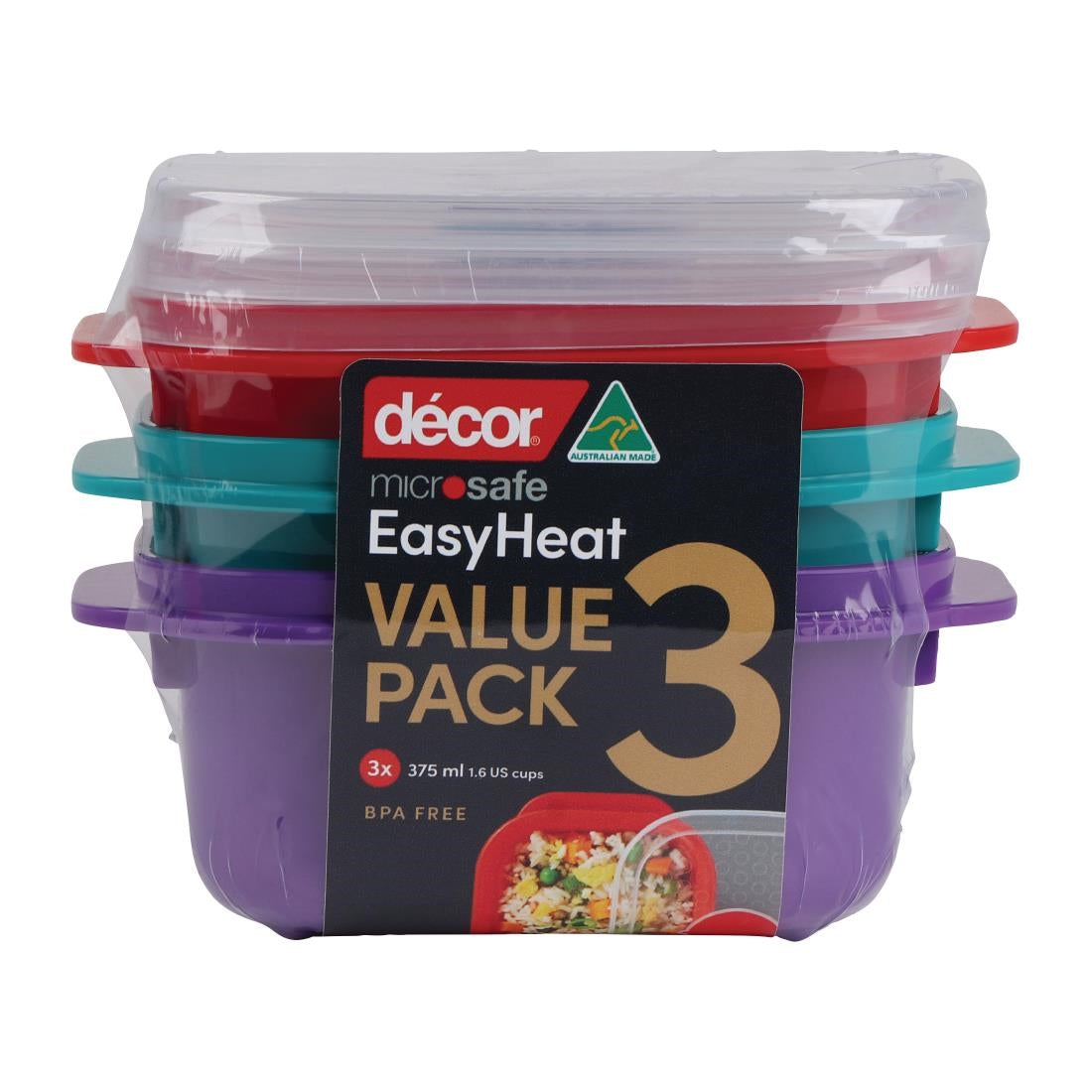 Décor Microsafe Oblong Assorted Food Container 375Ml (3 Pack) (Pack of 3) • PAS-FY474