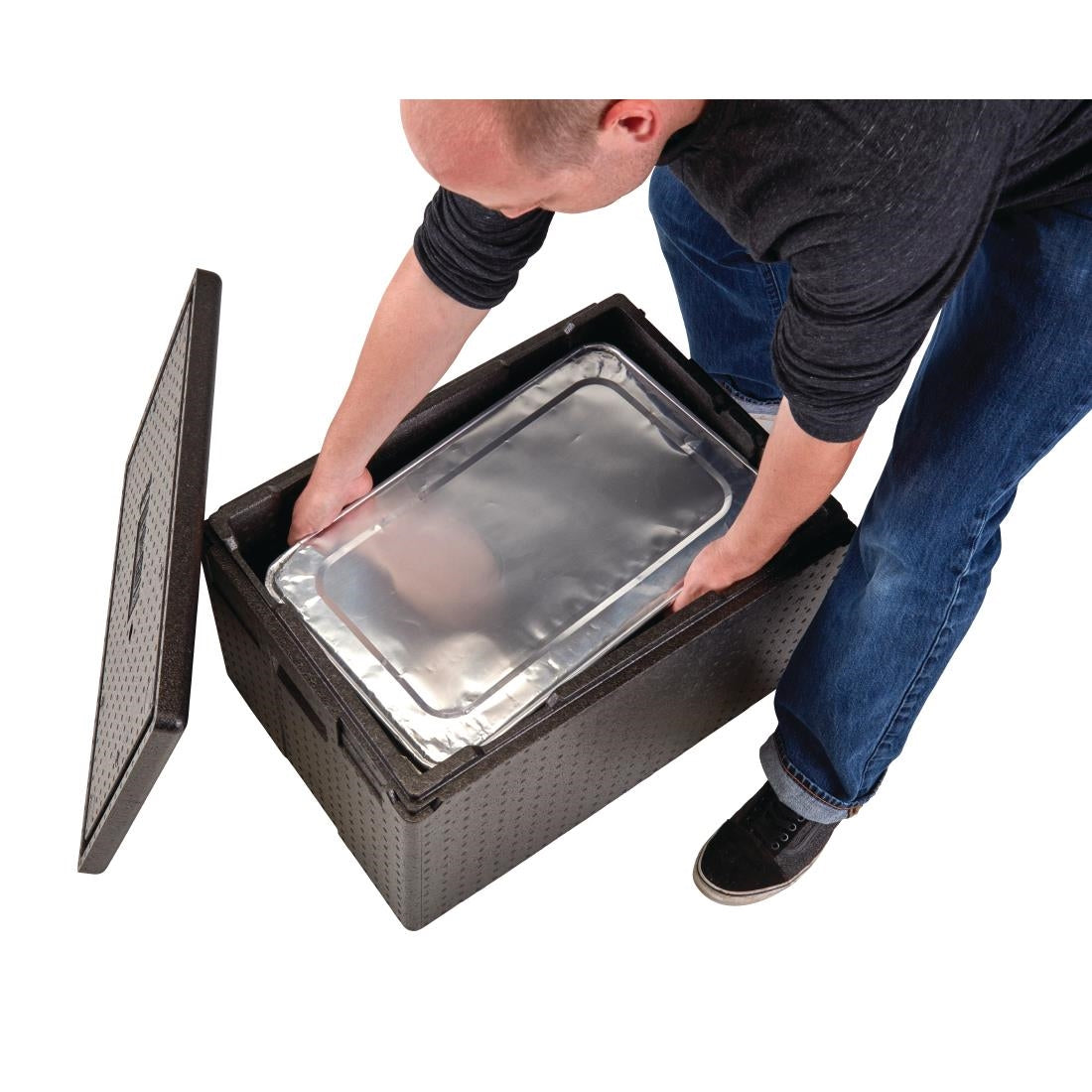 Cambro GOBOX EPP180XLT Top Loading Carrier for disposable dishes and Gelato Pans Black - 64.5Ltr • PAS-FY730