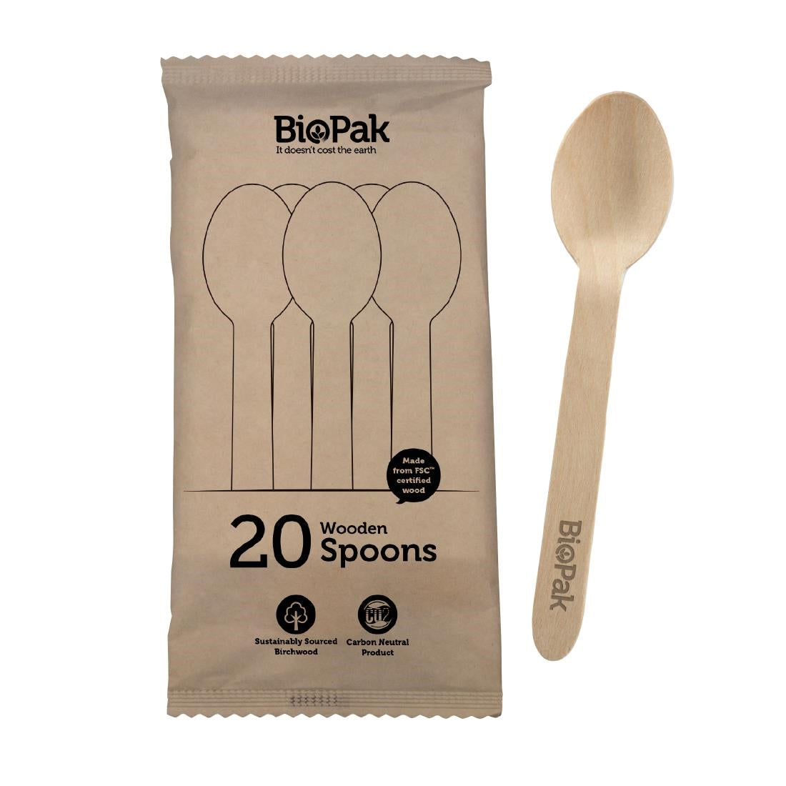 BioPak BioCutlery Wooden Spoon - 16cm (20 Pack) (16cm Spoons only | Pack of 20) • PAS-FZ959