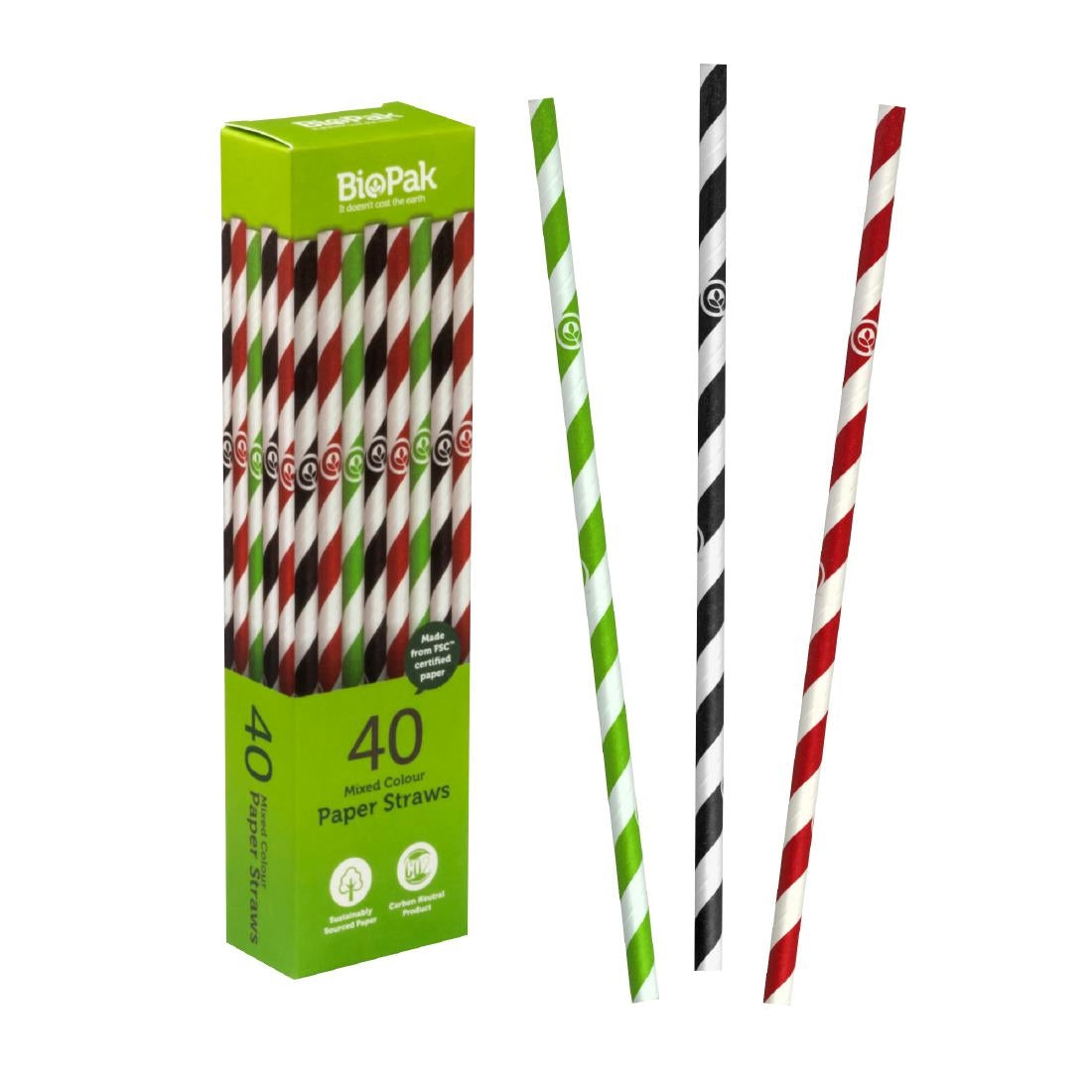 BioPak BioStraw Regular Straws - 6mm (40 Pack) (6mm Mixed Regular Straws | Pack of 40 | 3 Colours in a pack) • PAS-FZ969