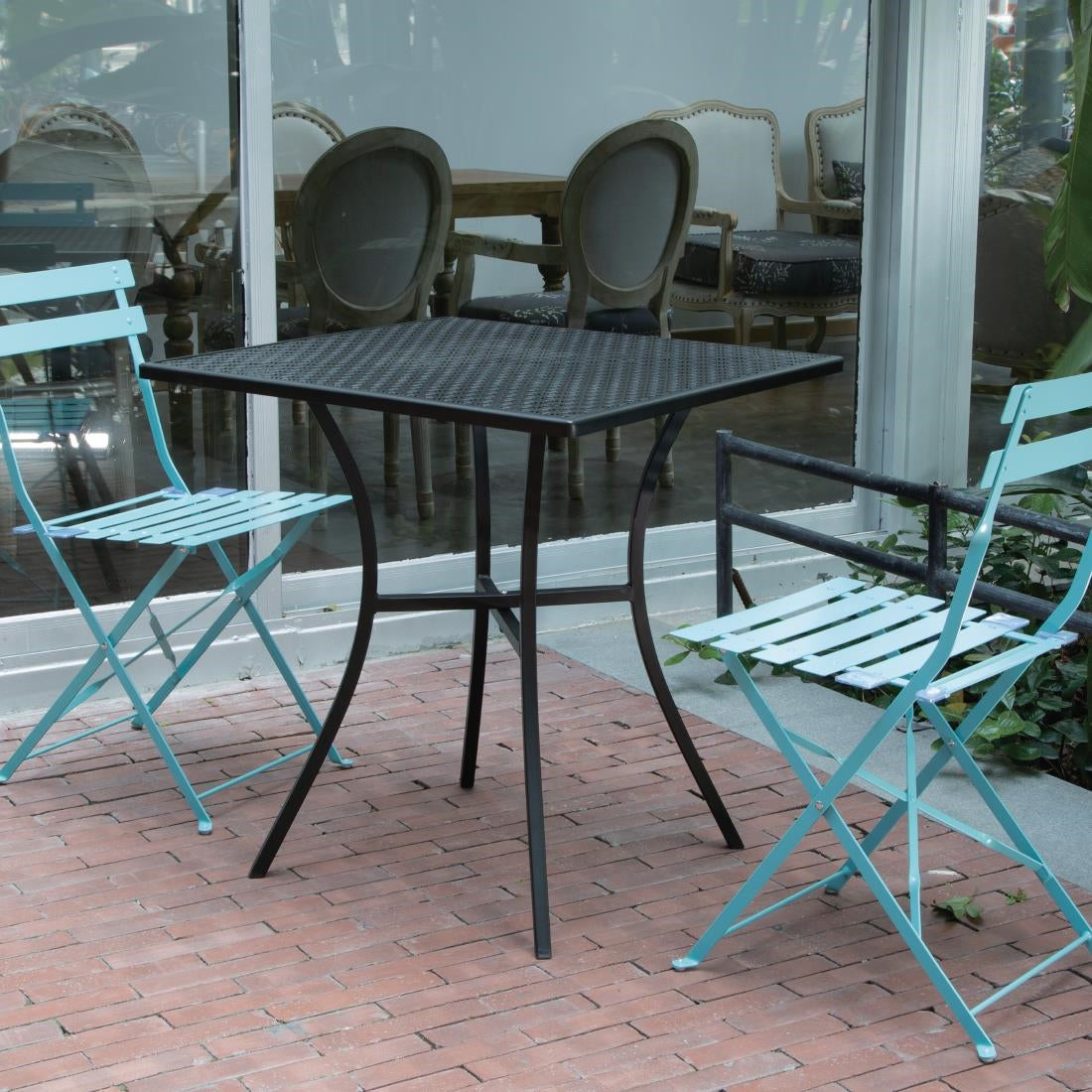 Bolero Black Steel Patterned Square Bistro Table 700mm • PAS-GG706