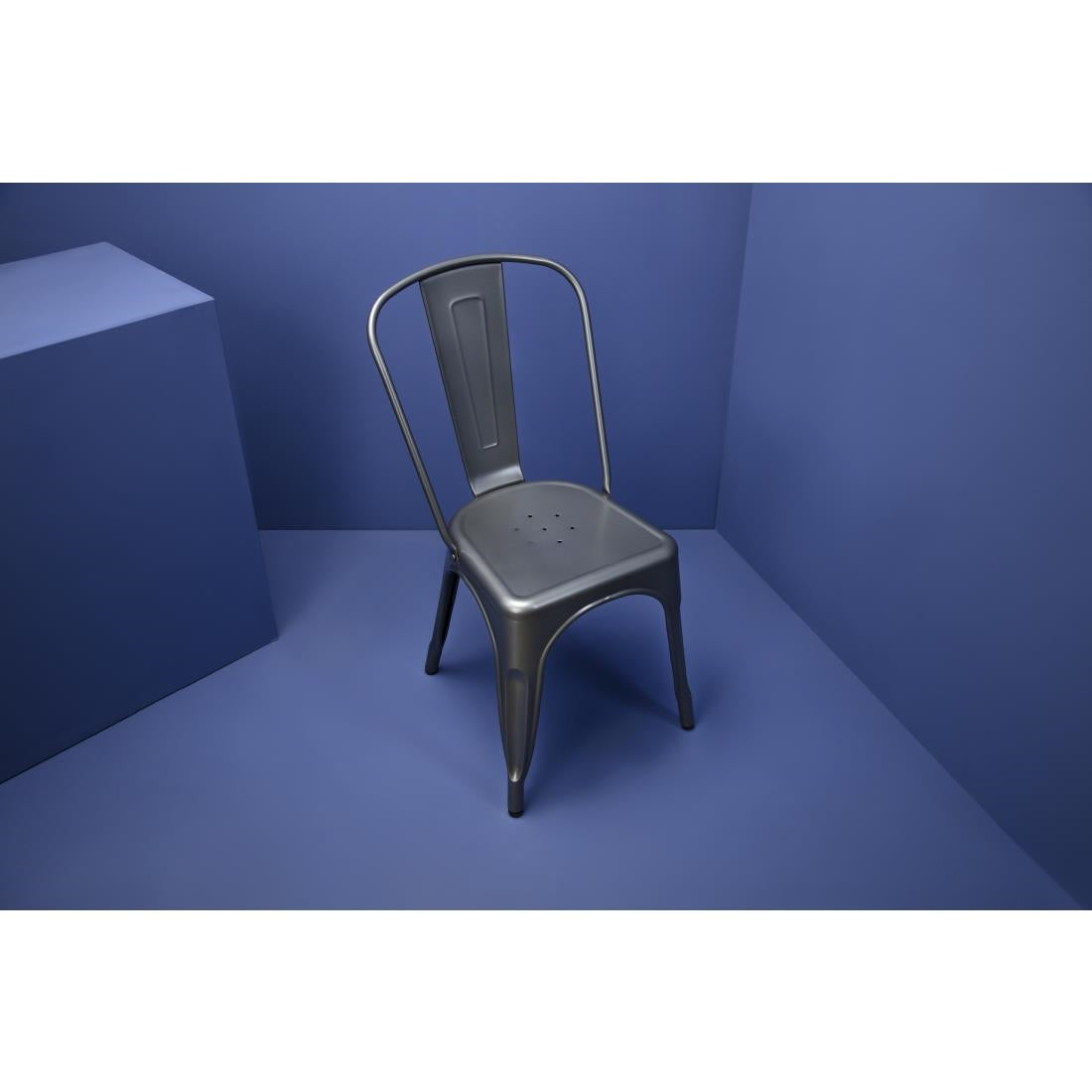 Bolero Gun Metal Grey Steel Bistro Side Chair (4 Pack) (Pack of 4) • PAS-GL329