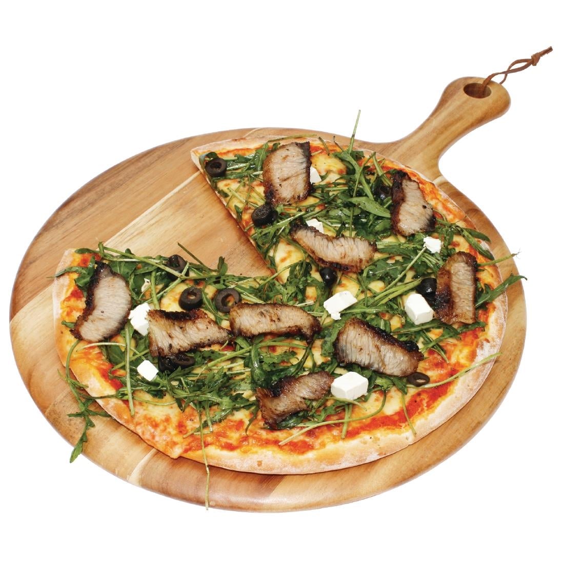 Olympia Acacia Handled Wooden Board Round 355mm • PAS-GM262