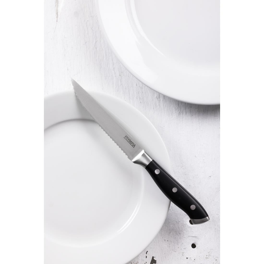Olympia Premium Riveted Steak Knives with Black ABS Handles (6 Pack) • PAS-GR919