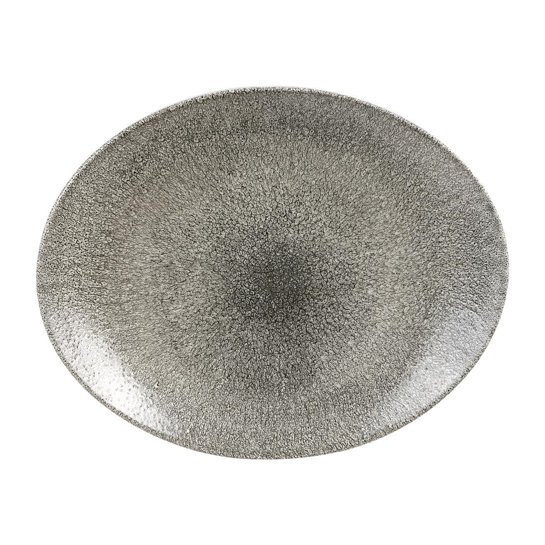 Churchill Studio Prints Raku Oval Coupe Plates Quartz Black 317mm • PAS-HC779