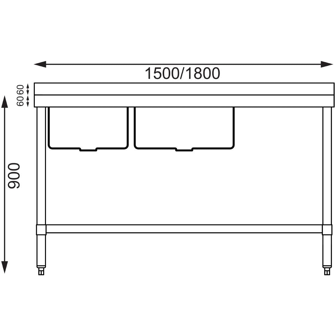 Vogue Double Bowl Sink R/H Drainer - 1500mm 90mm Drain • PAS-HC904