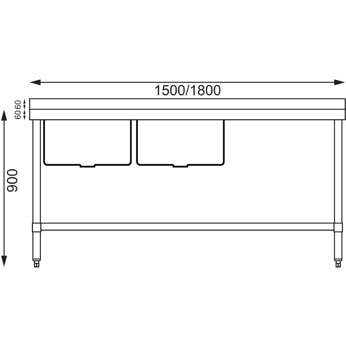 Vogue Double Bowl Sink R/H Drainer - 1800mm x 700mm 90mm Drain • PAS-HC919