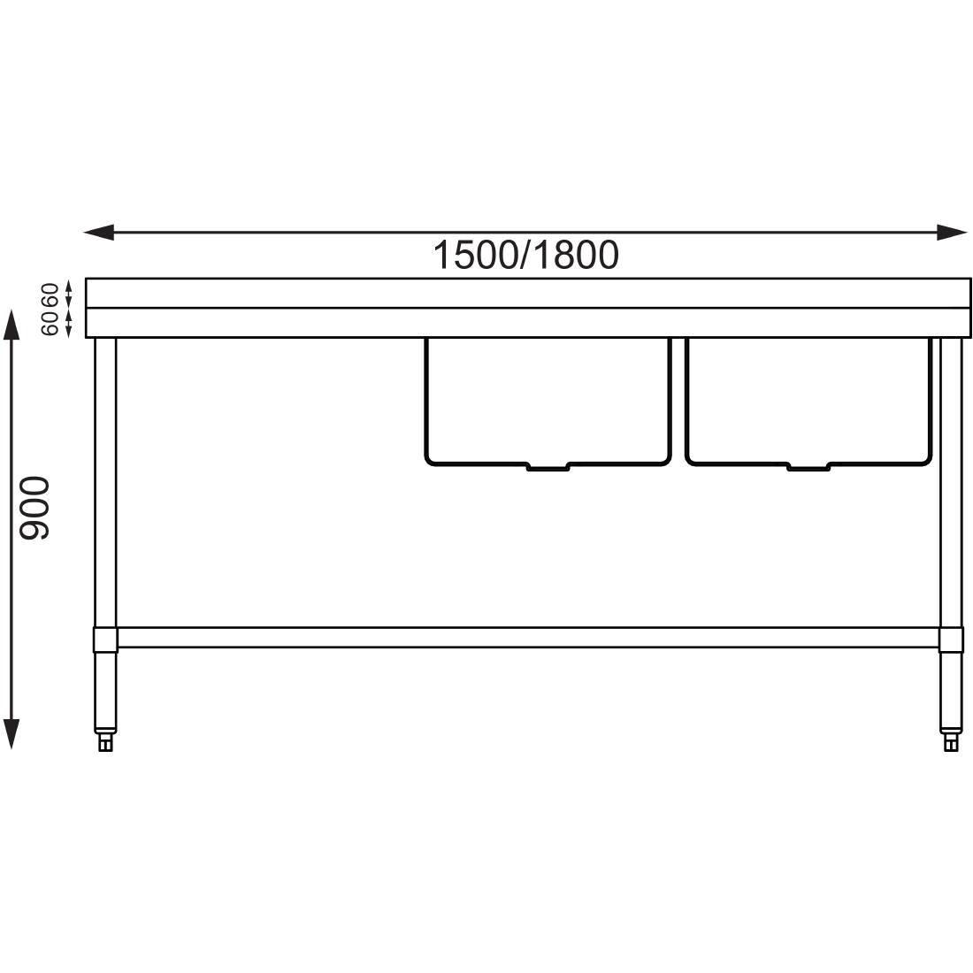 Vogue Double Bowl Sink L/H Drainer - 1800mm x 700mm 90mm Drain • PAS-HC920