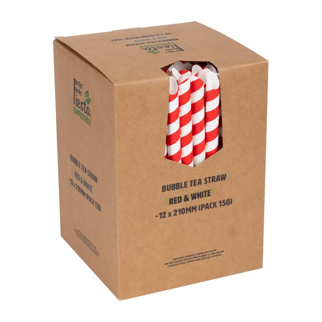 Fiesta Compostable Bubble Tea Straw Red & White 12x210mm (150 Pack) (210(L)x12(Ø)mm | Pack Quantity: 150) • PAS-HU368