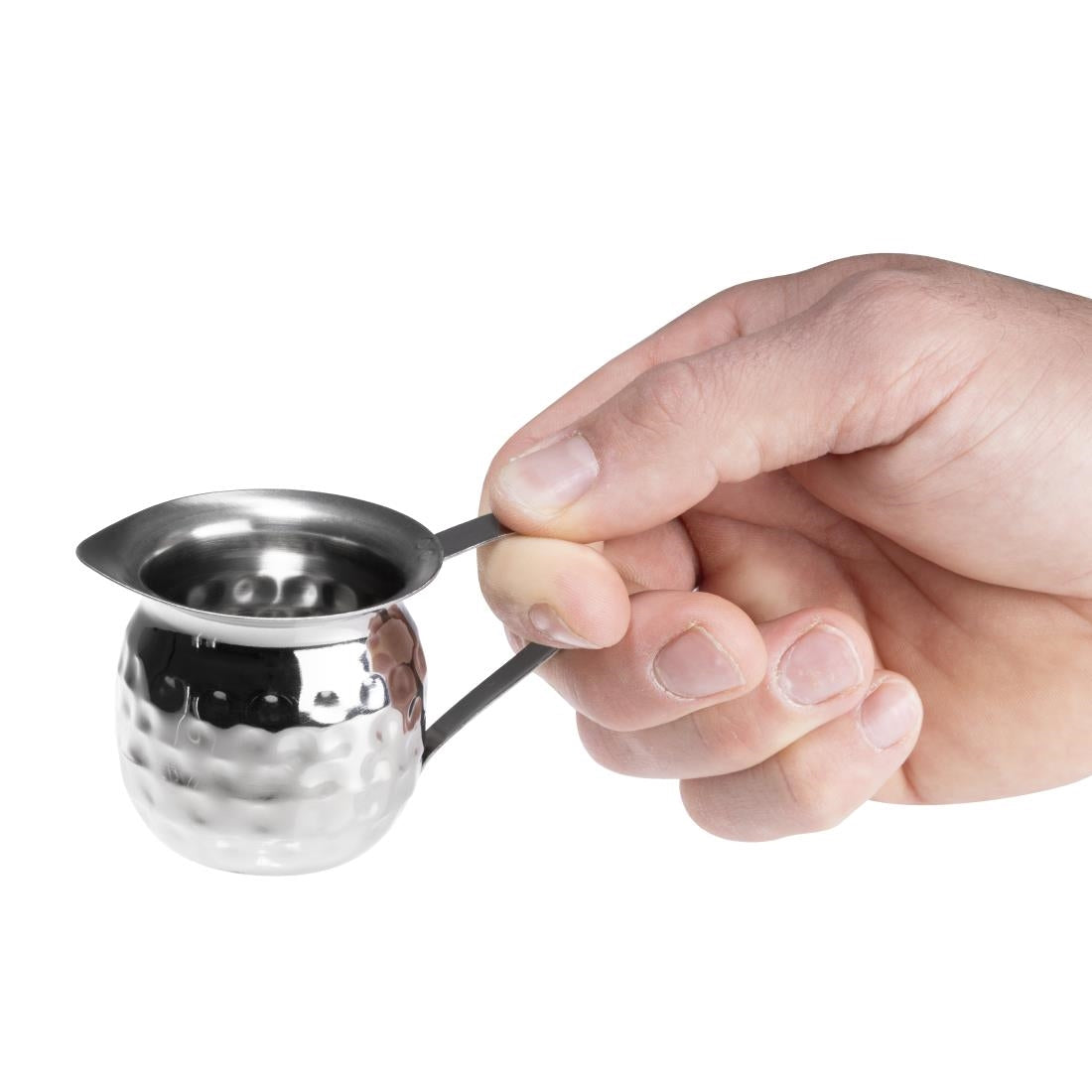Olympia Hammered Stainless Steel Mini Milk Jug 78ml (6 Pack) (78ml | Pack Quantity: 6) • PAS-HY117