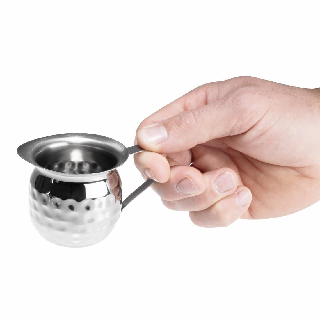Olympia Hammered Stainless Steel Mini Milk Jug 120ml (6 Pack) (120ml | Pack Quantity: 6) • PAS-HY119