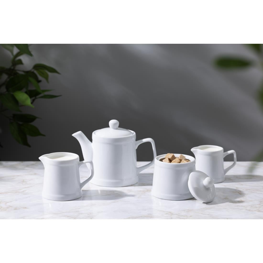 Olympia Whiteware Pier Sugar Bowl with Lid - 250ml (6 Pack) (250ml | Fully vitrified porcelain | Pack quantity: 6) • PAS-HY547