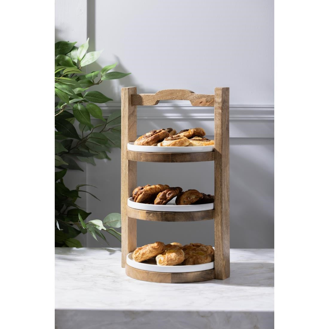 Olympia 3-Tier Stand Mango Wood for 200mm Plates (258(Ø)x305(H)mm | Material: mango wood) • PAS-HY751