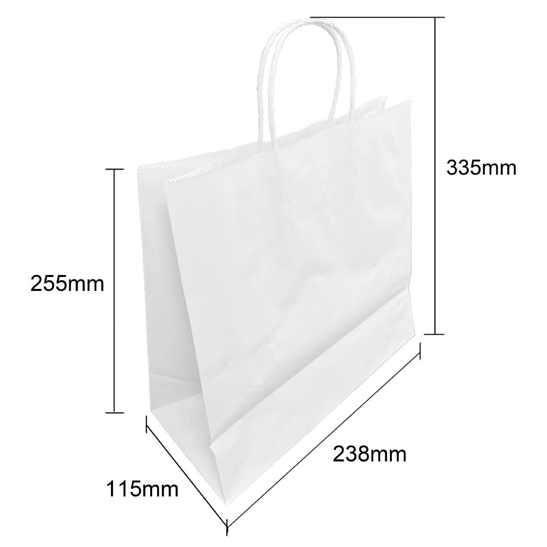Fiesta Recyclable Twist Handle White Paper Bags Medium (250 Pack) (Medium | 255(H)x238(W)mm | Paper weight: 80gsm) • PAS-HY763