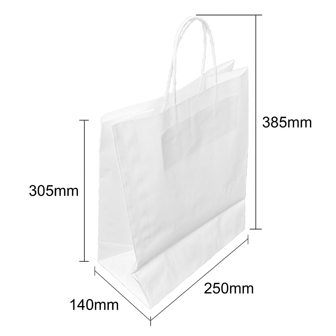 Fiesta Recyclable Twist Handle White Paper Bags Large (250 Pack) (Large | 250(L)x305(W)mm | Paper weight: 80gsm) • PAS-HY767