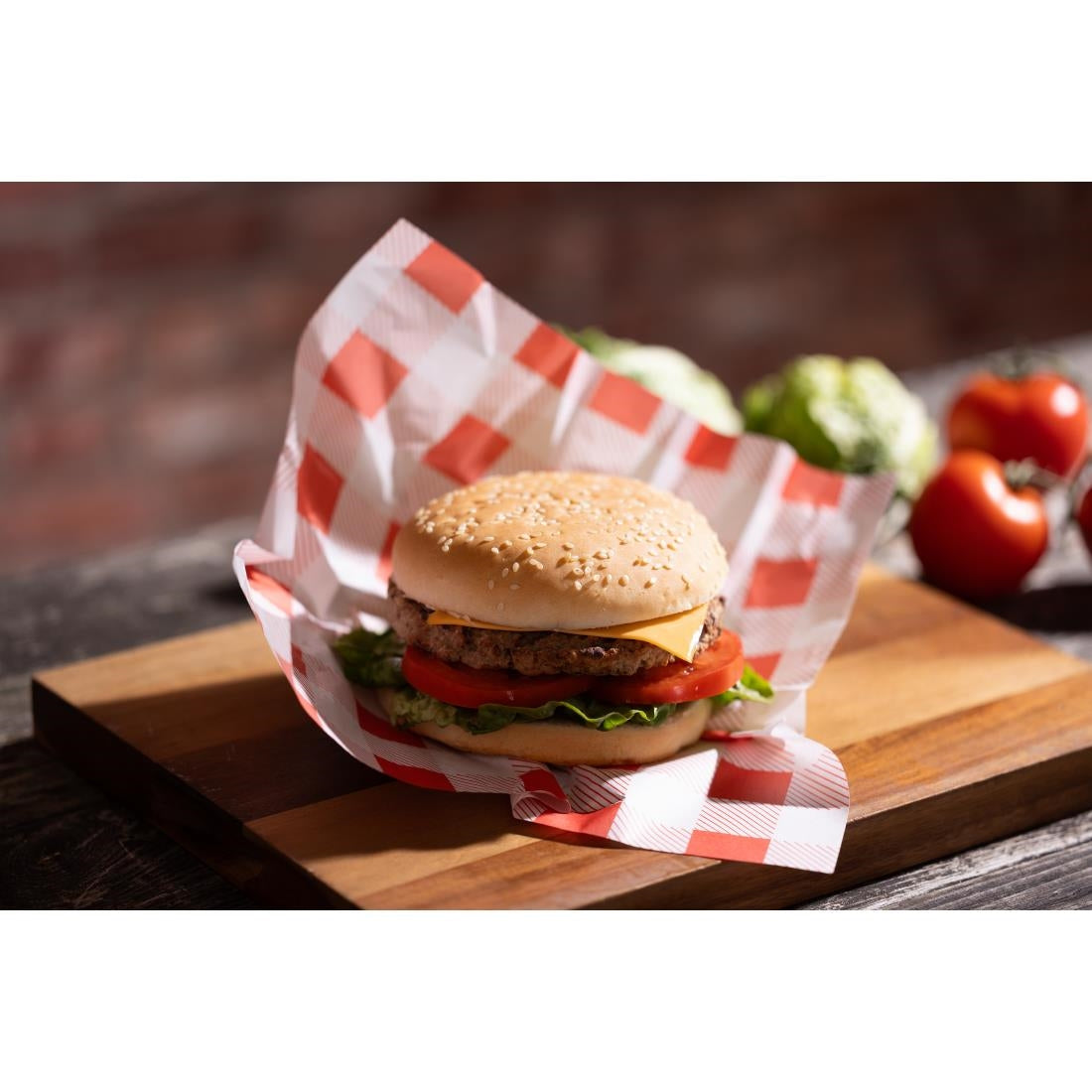 Fiesta Compostable Red Gingham Greaseproof Sheets 250x250mm (200 Pack) (Grease-Resistant. 250(L)x250(W)mm) • PAS-HY780