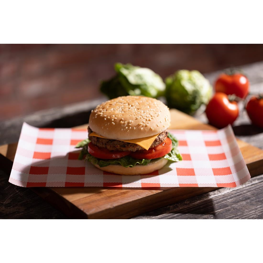 Fiesta Compostable Red Gingham Greaseproof Sheets 310x190mm (200 Pack) (Grease-Resistant. 310(L)x190(W)mm) • PAS-HY781