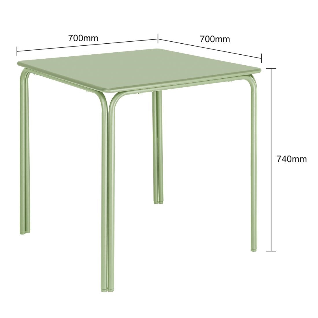 Bolero Adeline Steel Square Table 700mm Light Green (Light green | Powder-coated steel frame | 736(H)x700(W)x700(D)mm) • PAS-HZ357