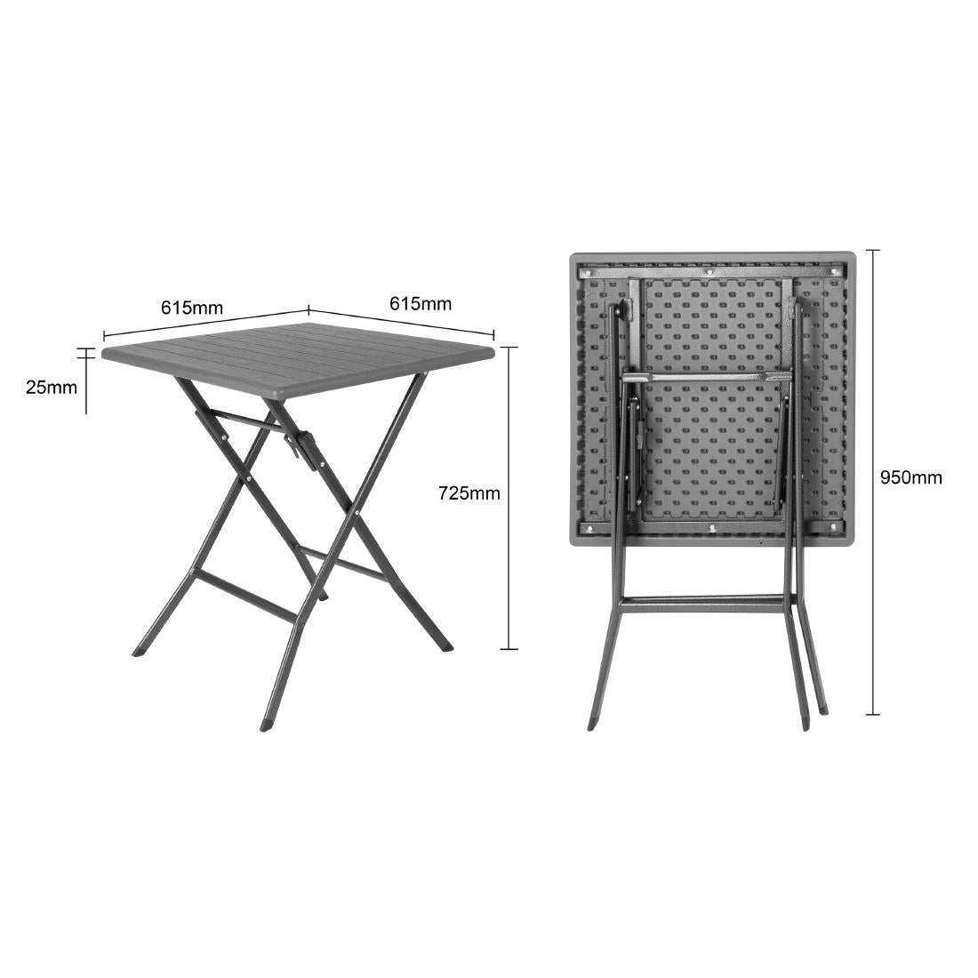 Bolero Square Folding HDPE Table Wood Effect 620mm (Folding Design | 730(H)x620(W)x620(L)mm) • PAS-HZ890