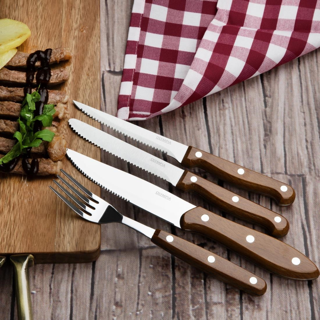 Olympia Steak Forks PP Wood Effect Handle (12 Pack) (200(L)mm. Material: Stainless Steel & Polypropylene Handle. Pack Quantity: 12) • PAS-HZ971