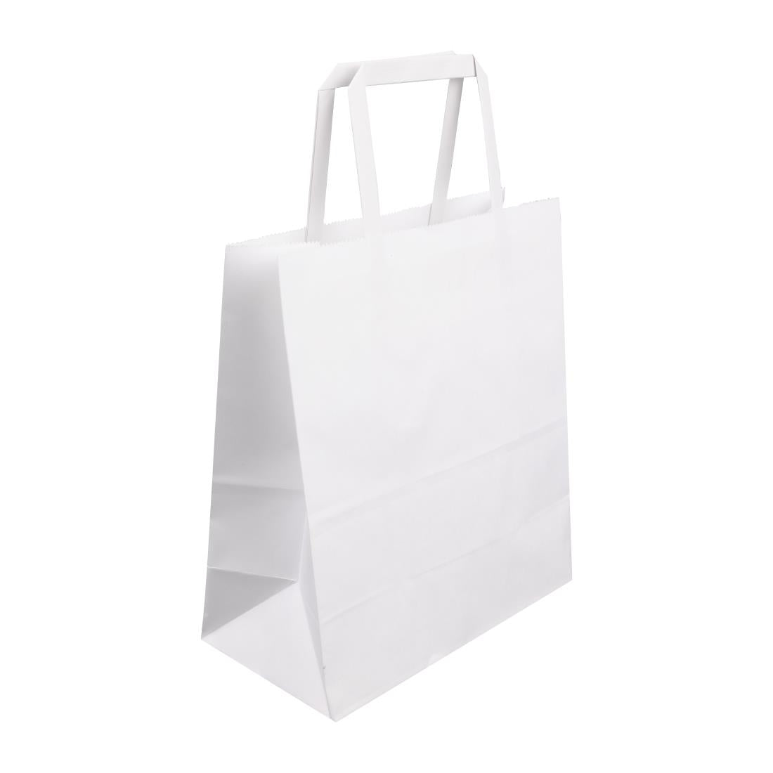 Fiesta Recyclable Flat Handle White Paper Bags Medium (250 Pack) (240(H)x107(W)x215(L)mm. Pack Quantity: 250) • PAS-JA347