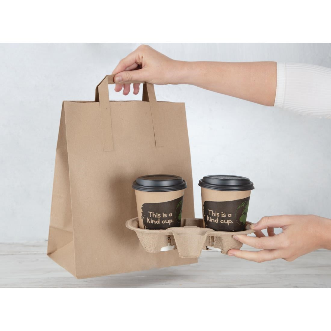 Fiesta Recyclable Flat Handle Brown Paper Bags Large (250 Pack) (248(H)x148(W)x248(L)mm | Pack Quantity: 250) • PAS-JA529