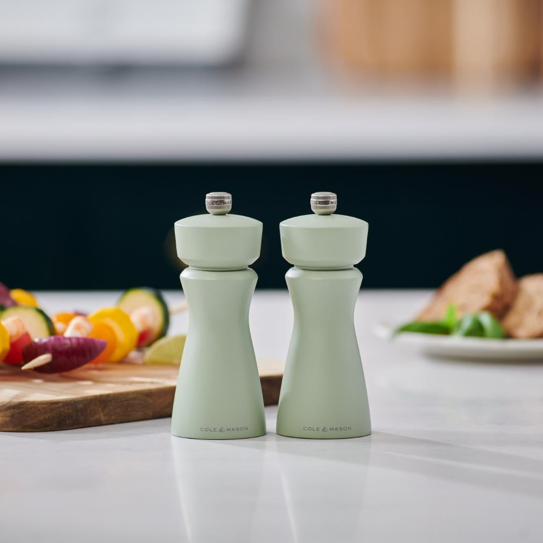 Cole & Mason Kenton Rubberwood Salt & Pepper Mill Sage 60x150mm (Colour: Sage. 60x60x150mm) • PAS-JC328