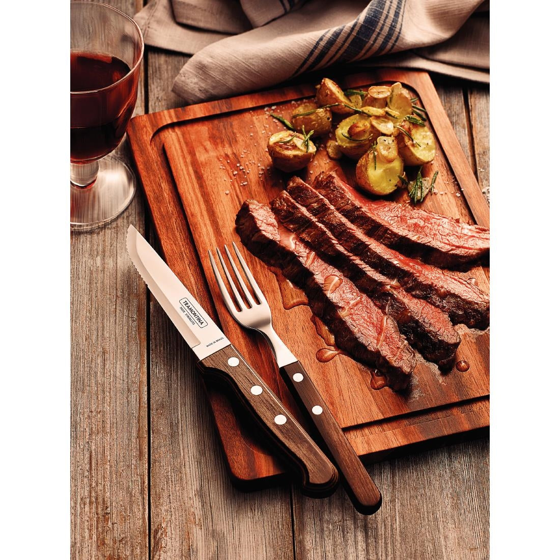 Tramontina Churrasco Steak Knife Gaucho Polywood Brown 120mm (12 Pack) • PAS-JD860