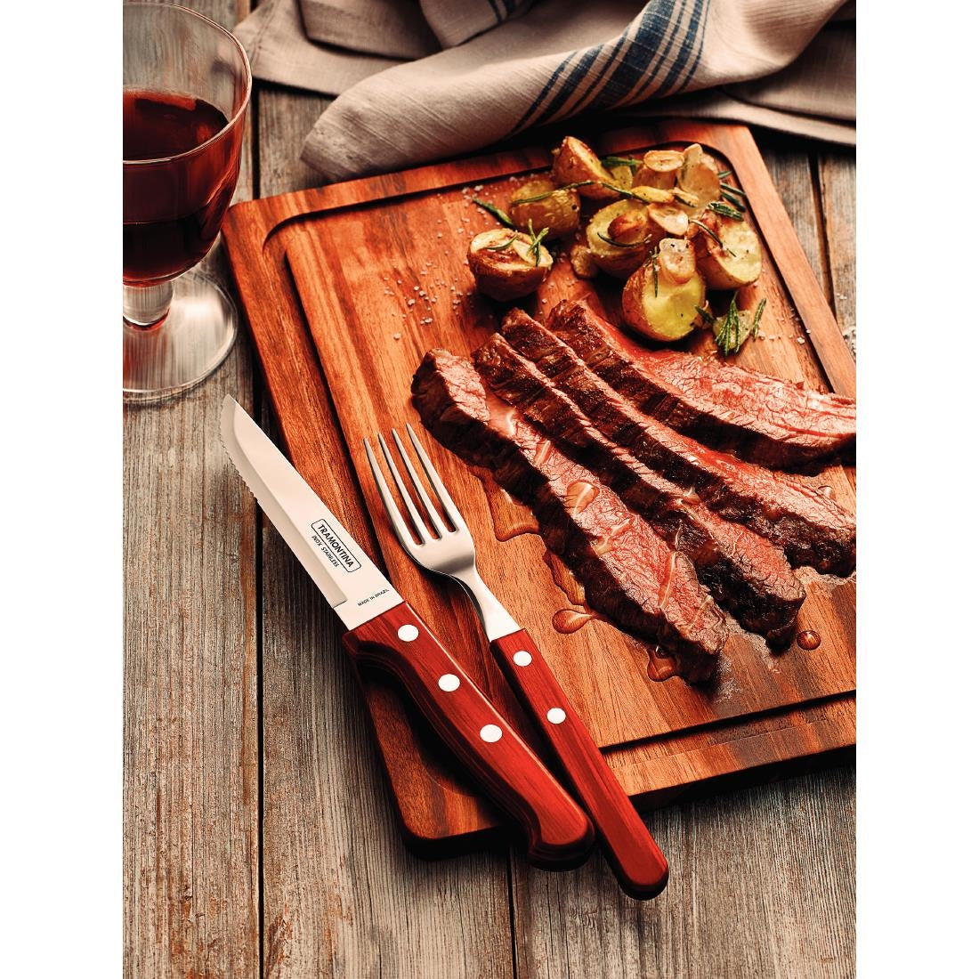 Tramontina Churrasco Steak Knife Gaucho Polywood Red 120mm (12 Pack) • PAS-JD861