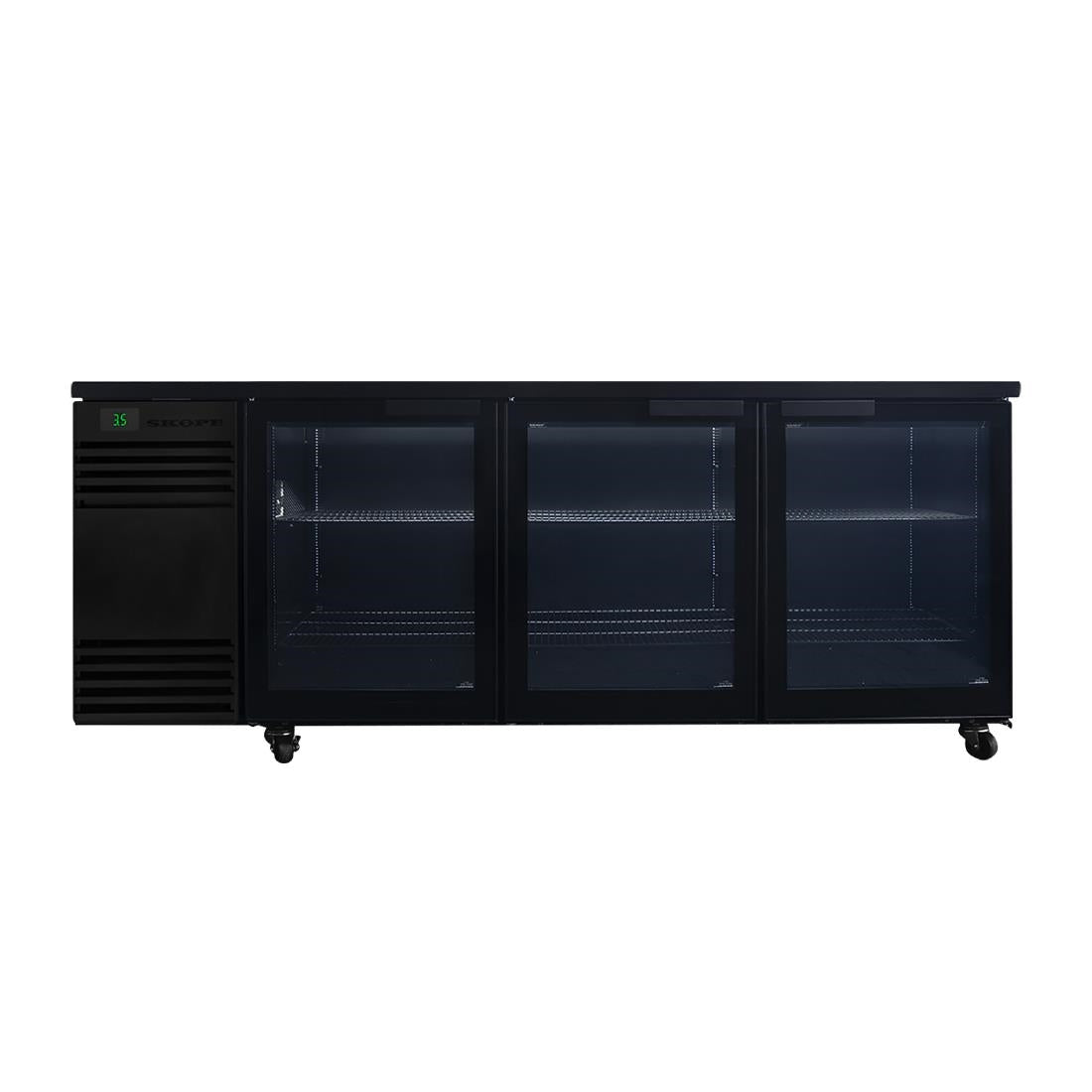 SKOPE BackBar 3 Glass Swing Door CounterLine Fridge CL.3.GSW Black (833(H)x2190(W)x680(D)mm. R290 refrigerant. 3 doors) • PAS-JZ572