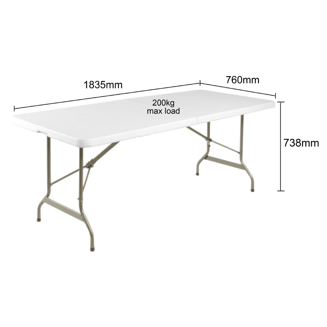Bolero Rectangular Centre Folding Table 6ft White (738(H)x1836(L)x760(W)mm. Max Weight Capacity: 200kg) • PAS-LL001