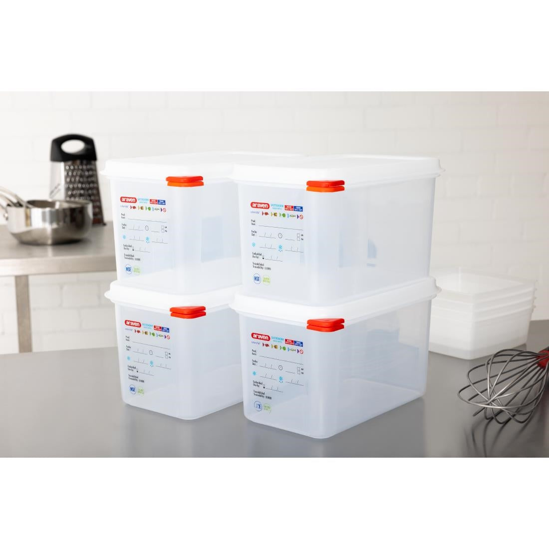 Araven Polypropylene 1/4 Gastronorm Containers With Lids 150mm (4 Pack) • PAS-T985