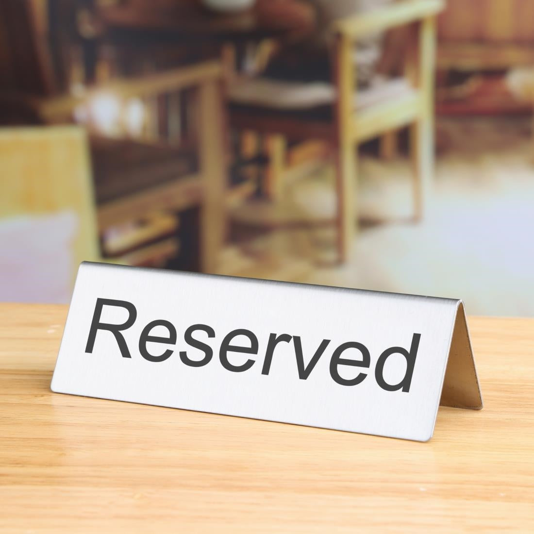 Olympia Brushed Steel Reserved Table Sign (10 Pack) (Size: 120(L) x 38(D)mm | Pack quantity: 10) • PAS-U051