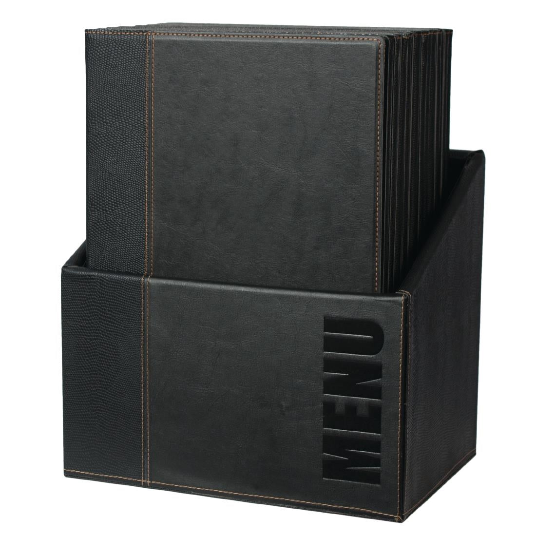Securit Contemporary Menu Covers and Storage Box A4 Black (20 Pack) (Colour: Black | Pack quantity: 20 | With stand box) • PAS-U266