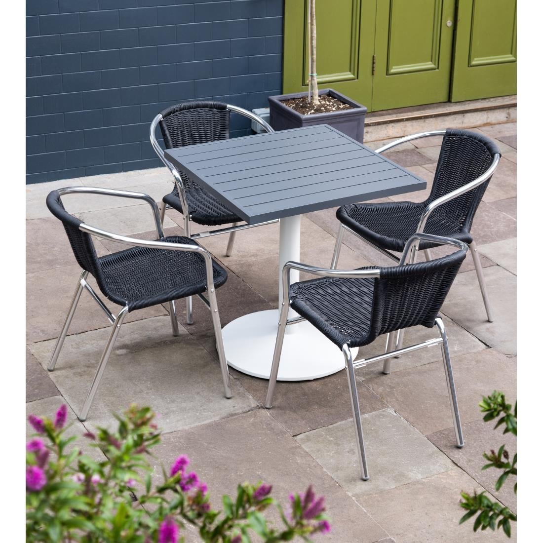 Bolero Black Wicker Chair with Aluminium Frame (4 Pack) • PAS-U507
