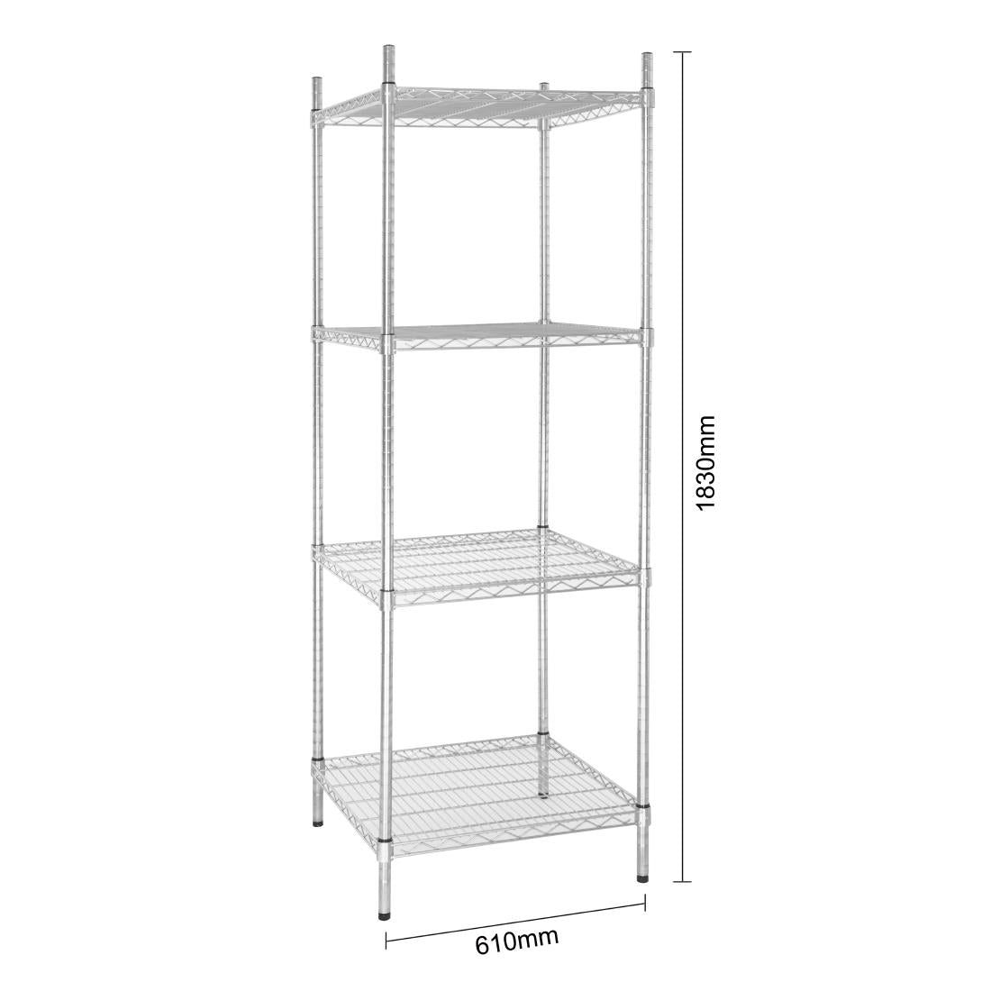 Vogue 4 Tier Wire Shelving Kit 610x610mm (Size: 610(W)x610(D)x1830(H)mm Material: Galvanised Zinc. Flat packed) • PAS-U884